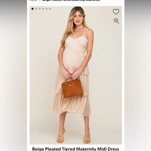 Pinkblush Beige Pleated Tiered Maternity Midi Dress